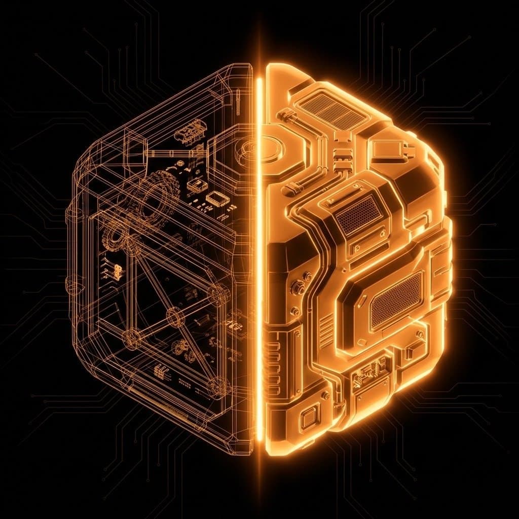 A form half wireframe, half built solid