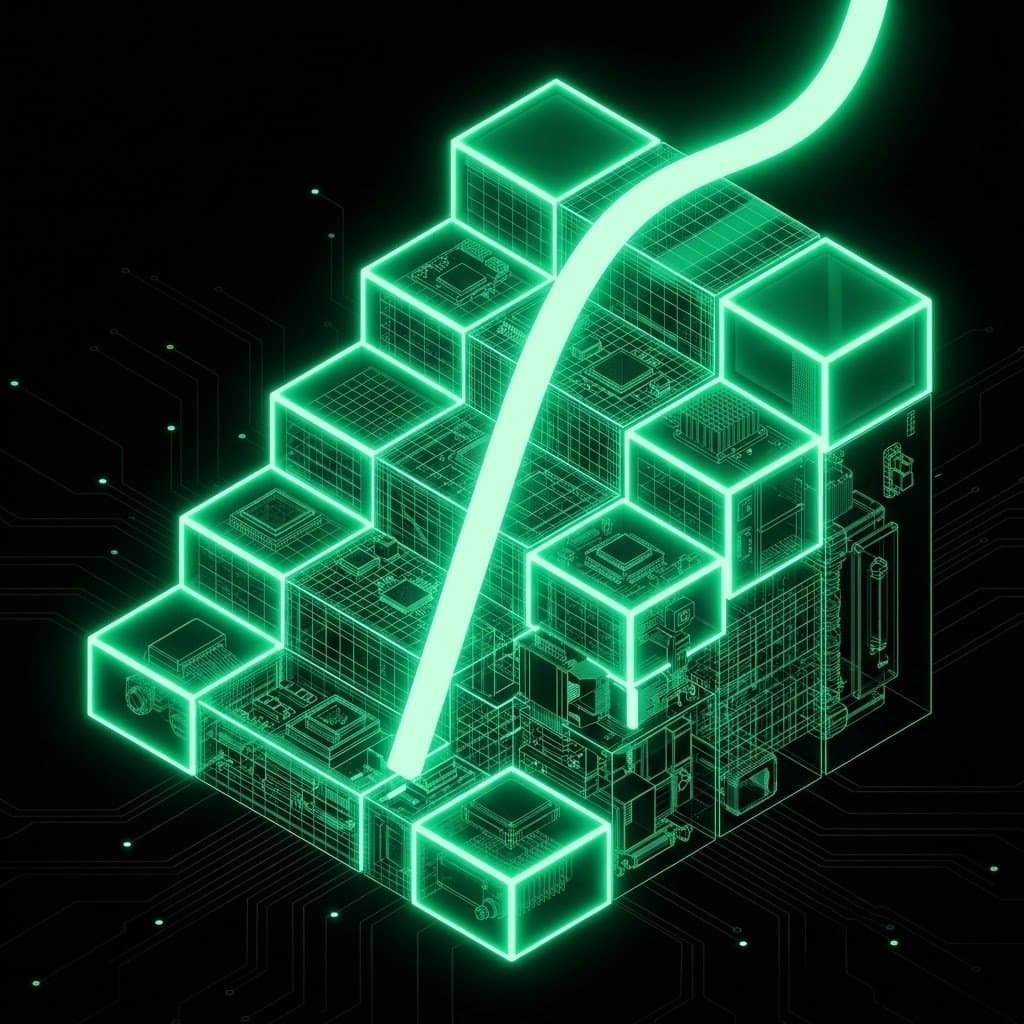 Ascending blocks with a trend line lifting off